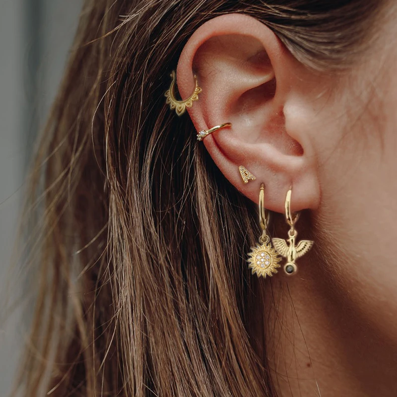 ROXI S925 sterling silver sunflower girls huggie hoop earrings jewelry for women