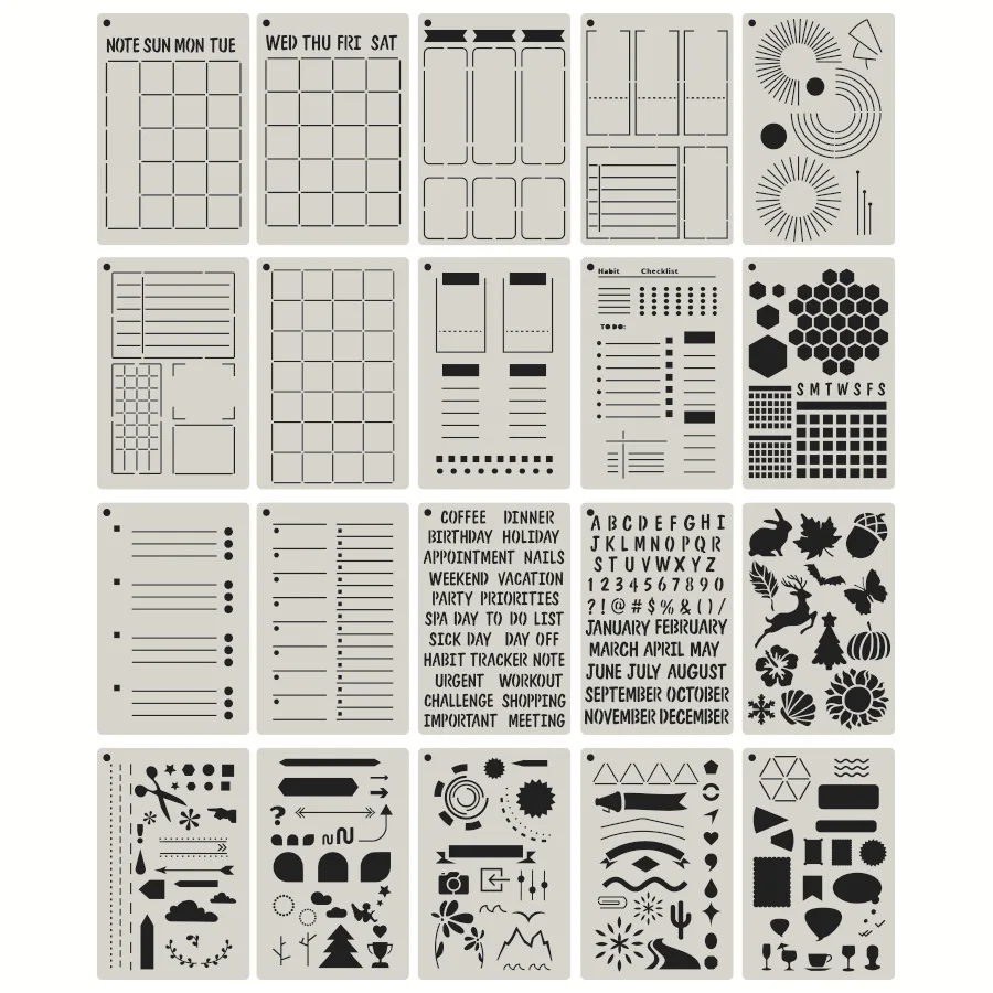 Поставка с завода 16 пакетов трафаретов для календарей трекеров планировщиков набор дневников ежемесячный трафарет