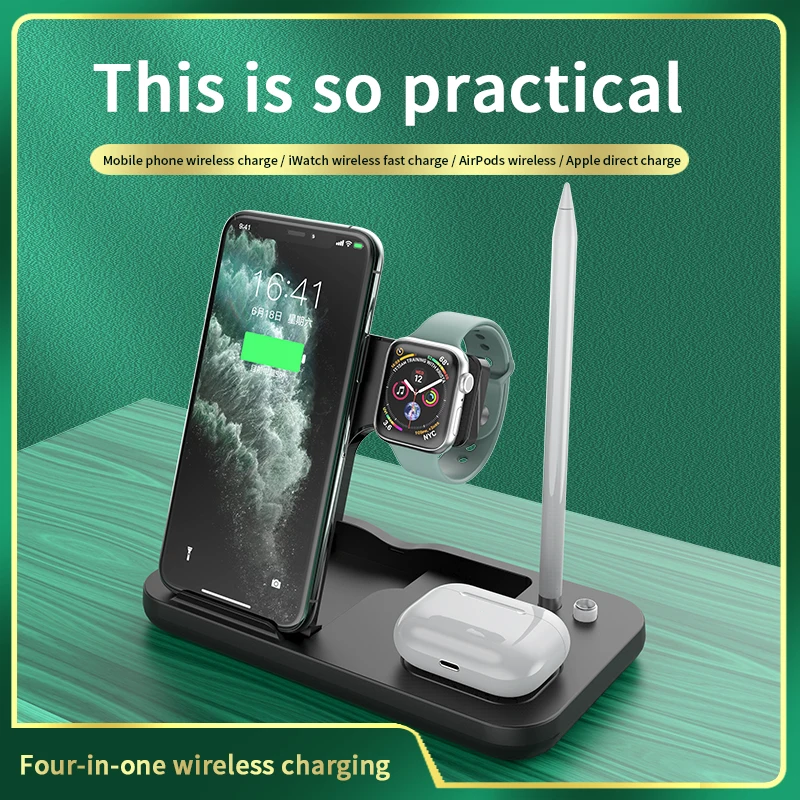 
New Design collapsible magnetic 4 in 1 Fast Wireless Chargeri for iPhone 12/ 11/ 8 series/ XR/ X/ for iWatch For AirPode 2/3 