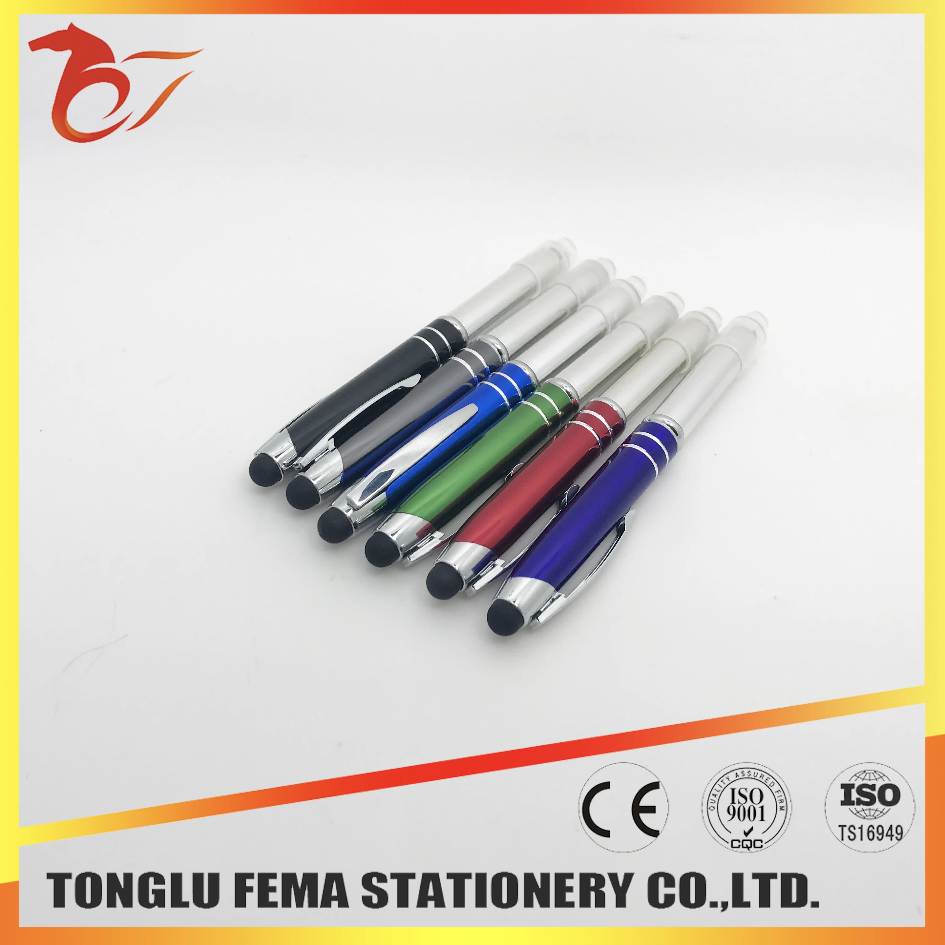 3 in 1 Promotional Ballpoint Pen Multi-Function Advertising Stylus with Touch Screen and LED Light Custom Logo Gift