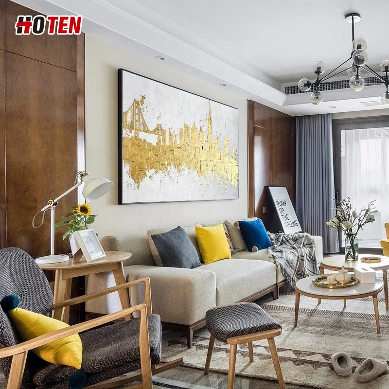 100% contemporary gold foil handmade modern wall art painting urban landscape
