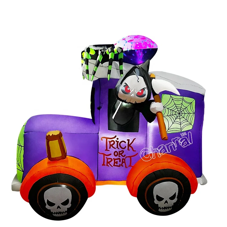 Надувное украшение для Хэллоуина на открытом воздухе, монстр в машине, декоративное освещение на Хэллоуин, надувные