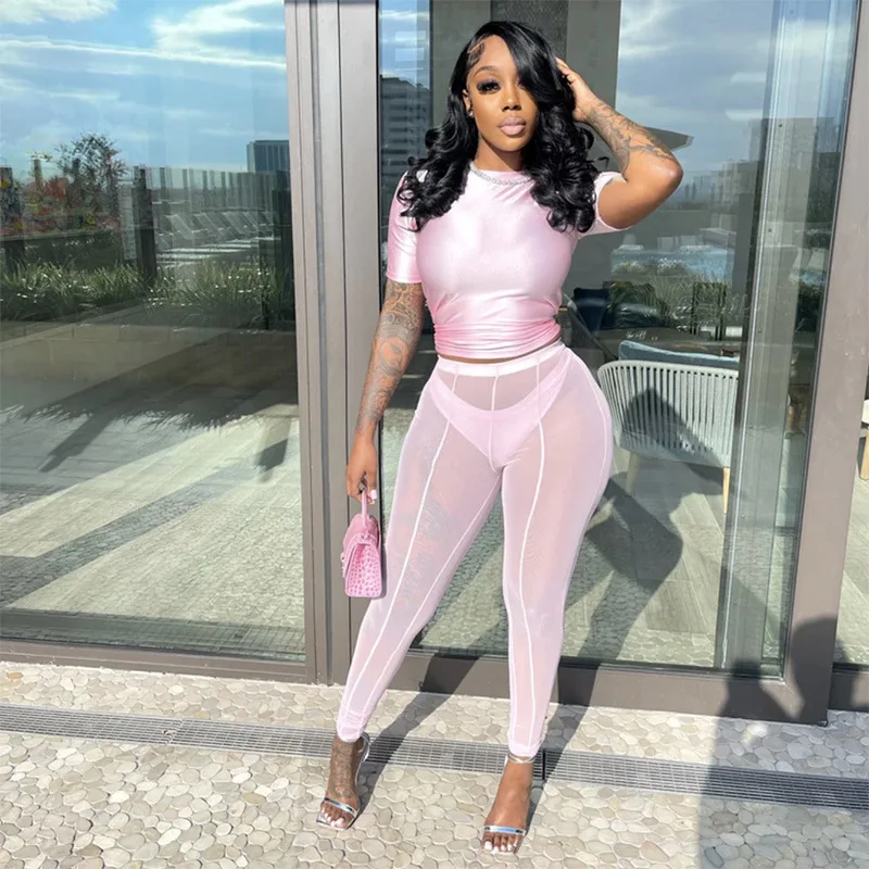 New Arrivals With Panties Women High Waist Pants Fashion Mesh Leggings Solid Mesh Bottoms