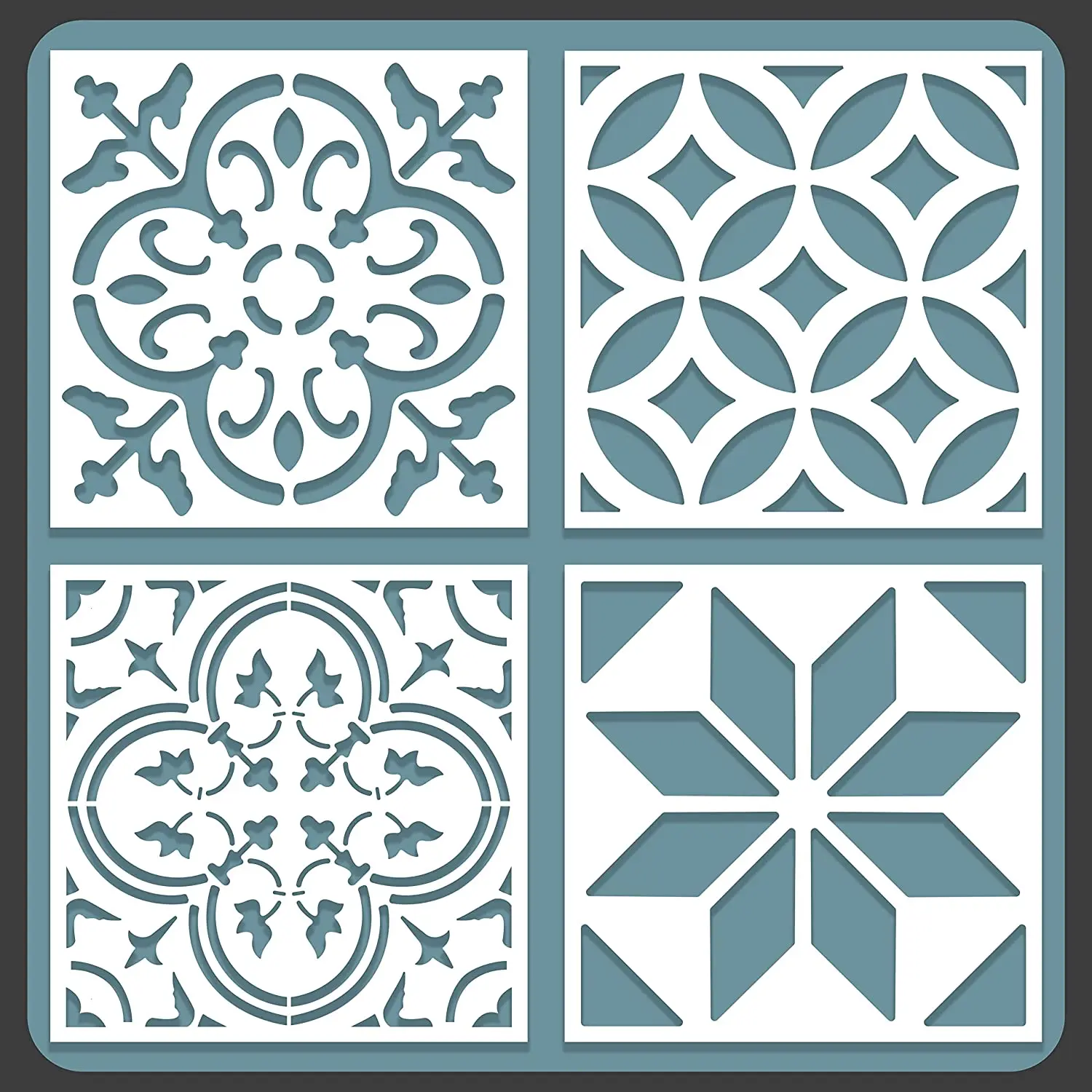 Moroccan Tile Stencil Set - Pack of Four 6x6  Designs for Painting Wall, Floor, Fabric or Wood stencils
