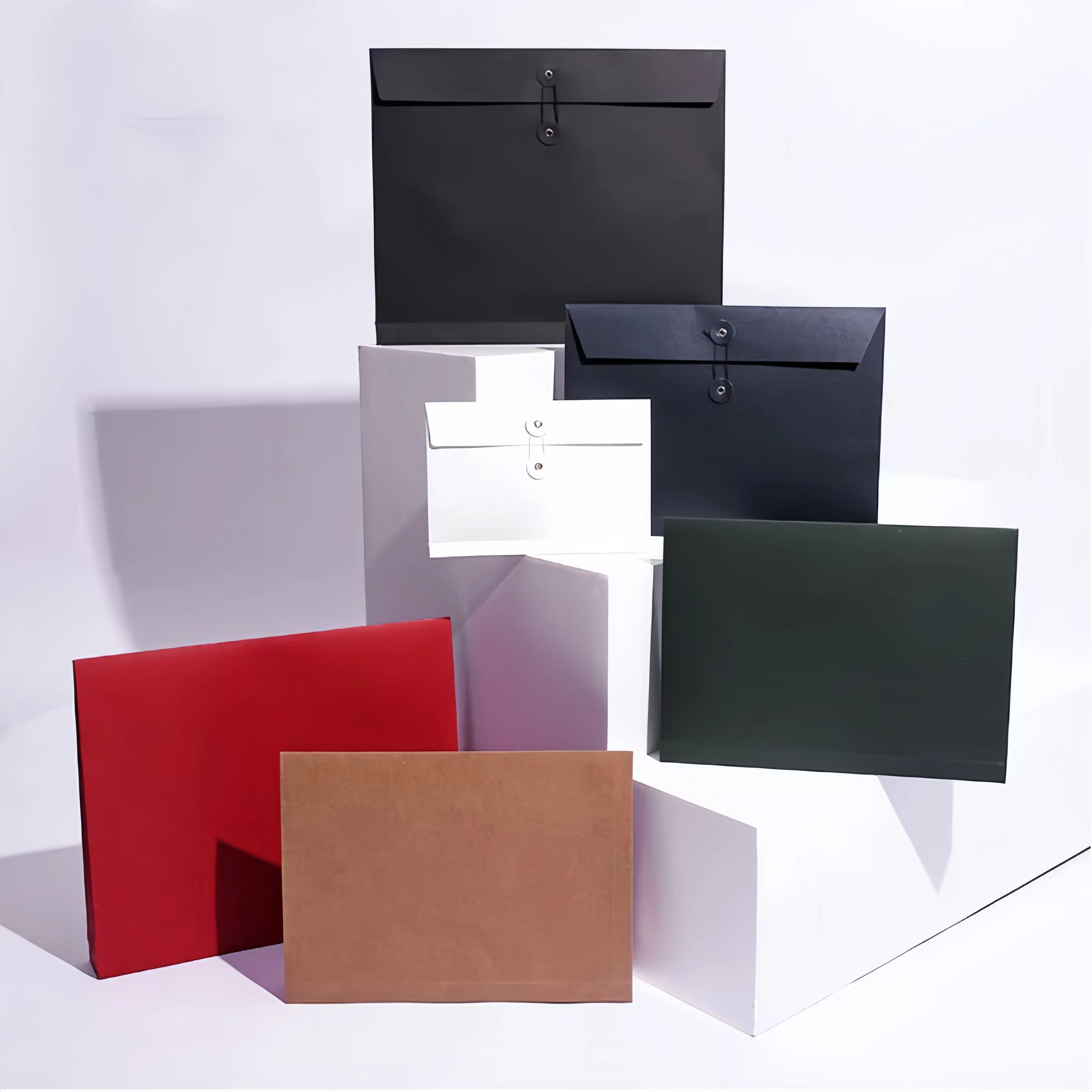 Wholesale Custom Cheap Black A4 C6 A5 Hot Sales Kraft File Paper String Tie Document Envelope