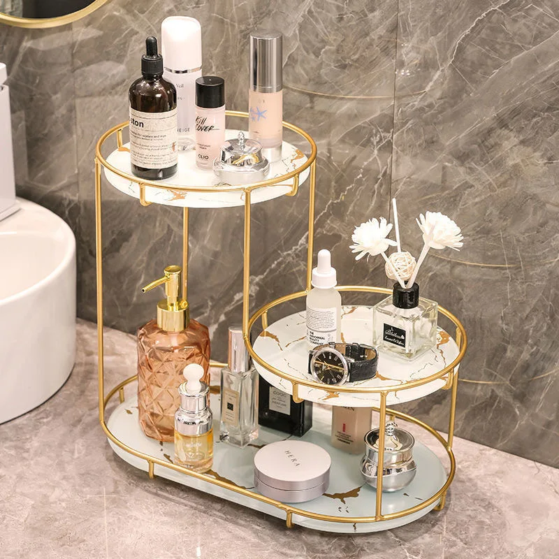 Round Bins Glass Perfume Holder Dressing Table Cosmetic Product Bathroom Storage Rack Vanity Make Up Organizer for Makeup