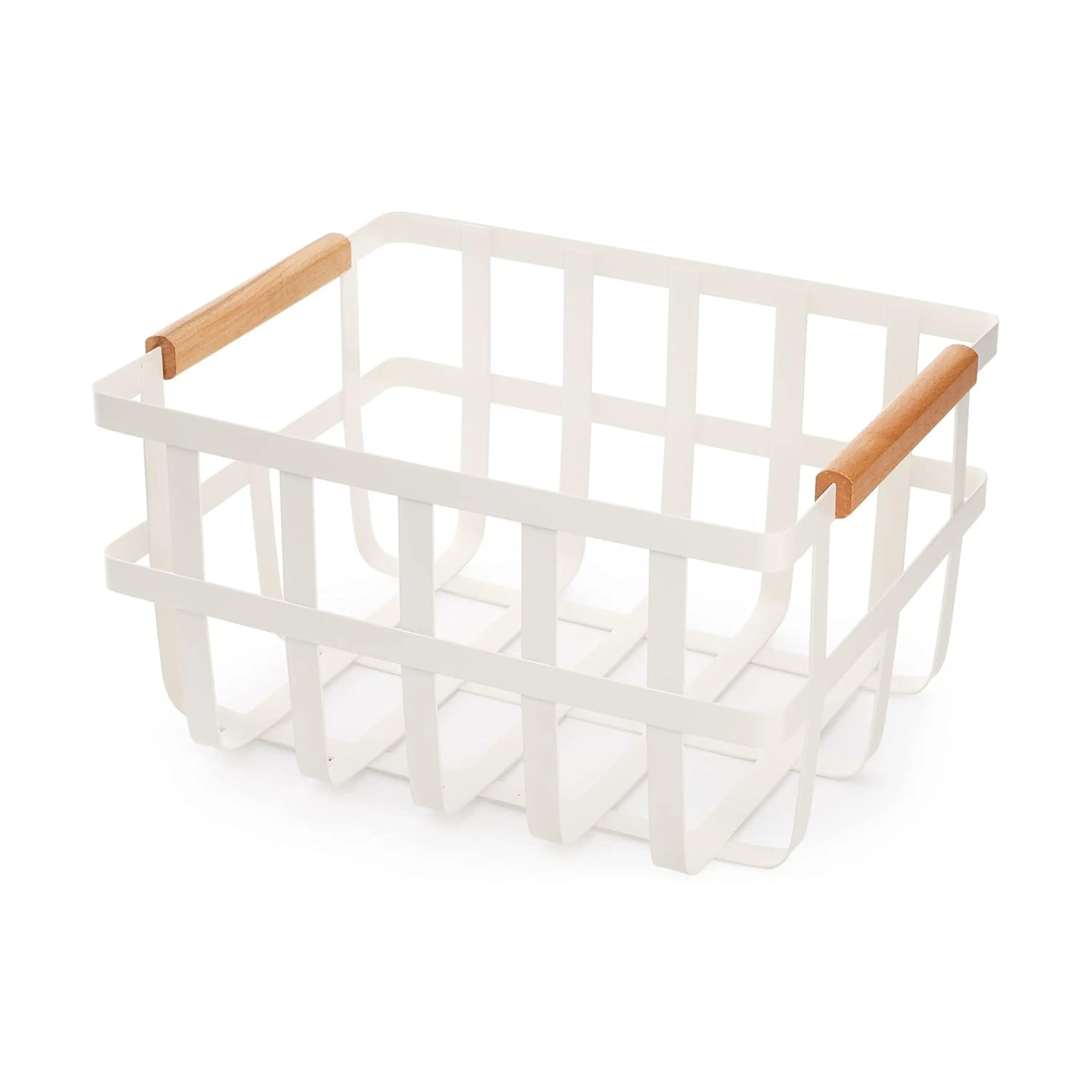 Skymoving New Custom Metal Wire Mesh Basket Storage Container Durable Bathroom Ironing Basket for Storage with Wooden Handles