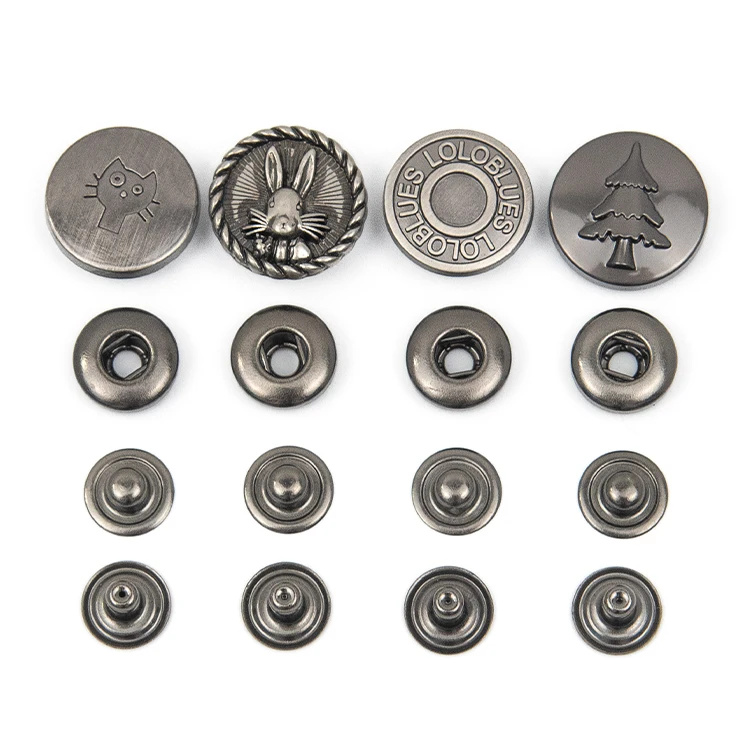 OEM 4 four part botones bag clothing 501 botton custom logo metal press snap fasteners buttons for jacket clothing with logo