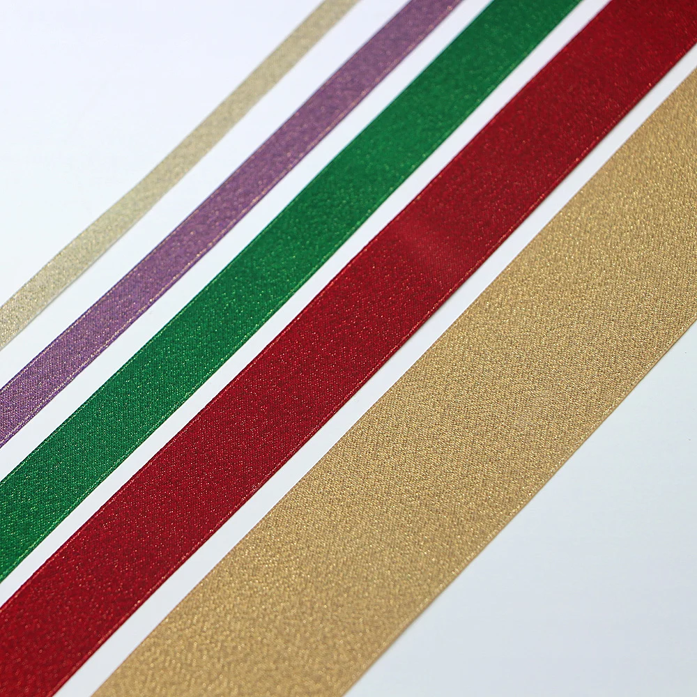 Factory Hot Selling Gold Metallic Ribbon100% Polyester Glitter Ribbon Gift Ribbon Decoration Ribbon