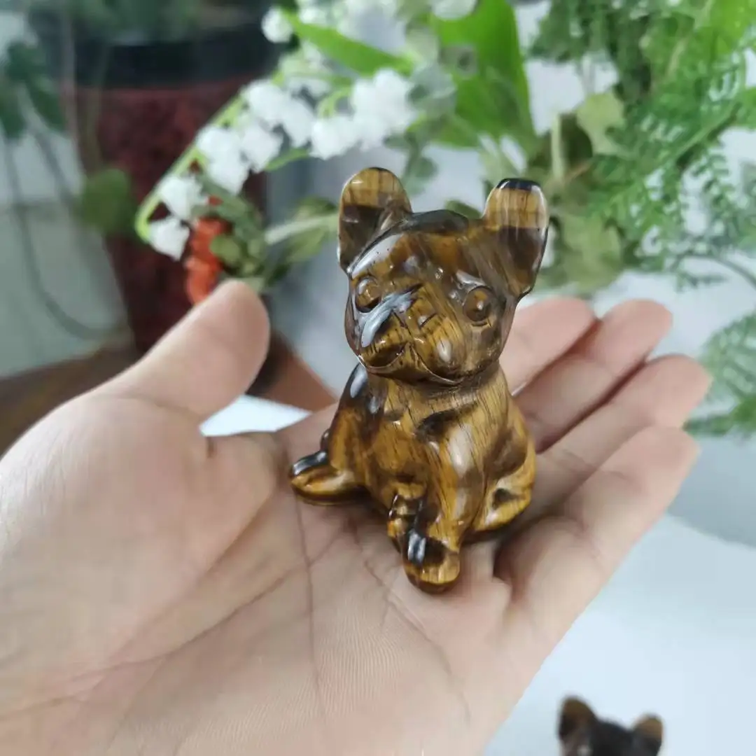 Natural Crystal Craving Yellow Tights French Bulldog Hand Carved Crystal Animal Carvings Crafts For Christmas Gift