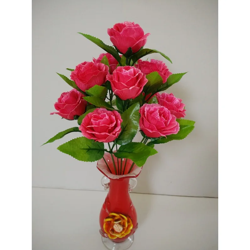 12 Heads Pink Rose Artificial Flower Bush For Sale Single Stem Flowers
