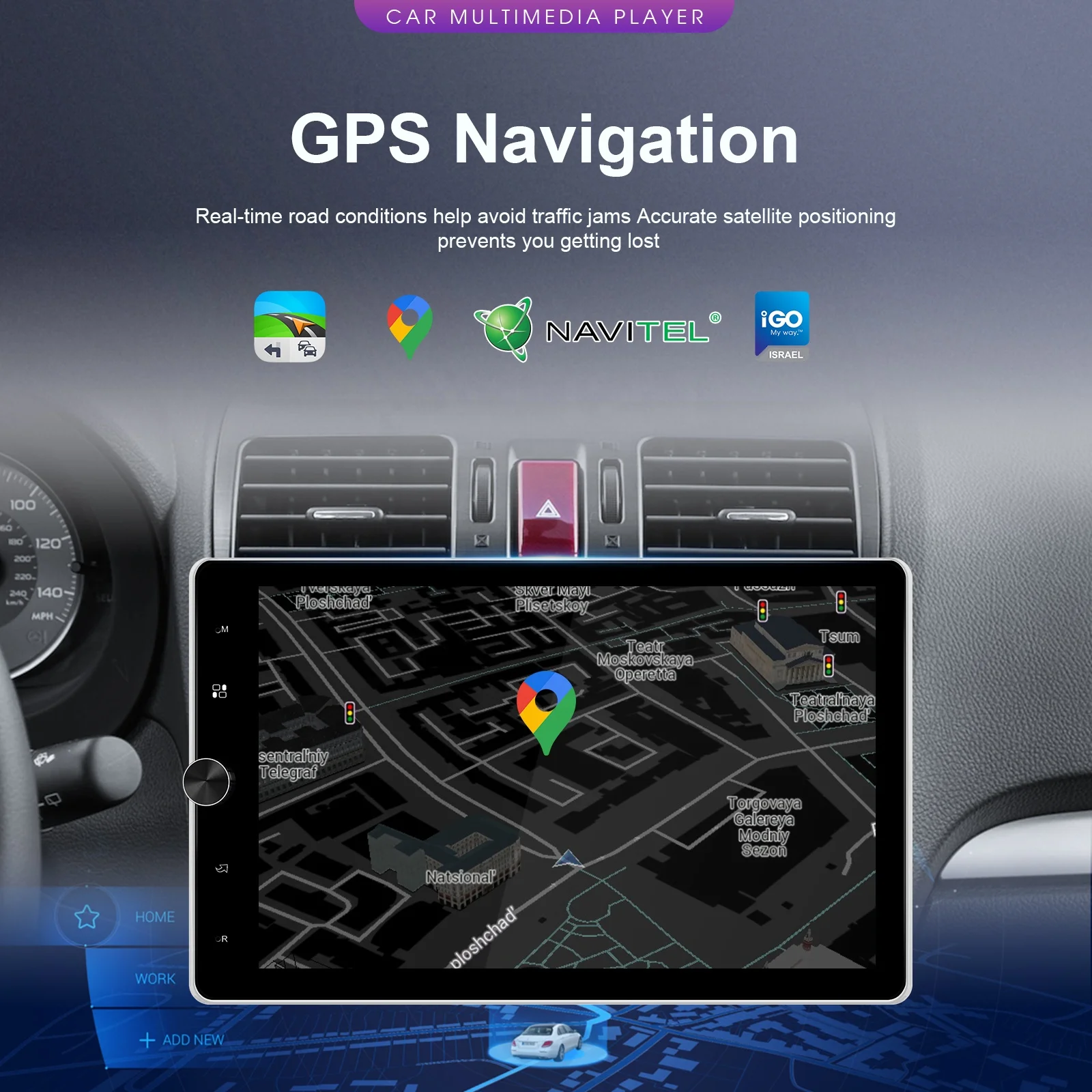 Podofo 10.4Inch 1 Din Android Car Radio 2+64G Android 13 Car Stereo CarPlay & Android Auto GPS WIFI Wholesale EU/US/UK/AU Stock