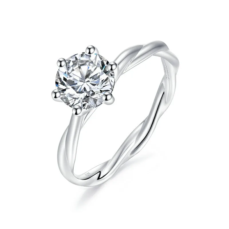 Fashion Jewelry S925 Sterling Silver 18k platinum Ring Vine twist six claw D color moissanite Engagement Diamond Ring For Women