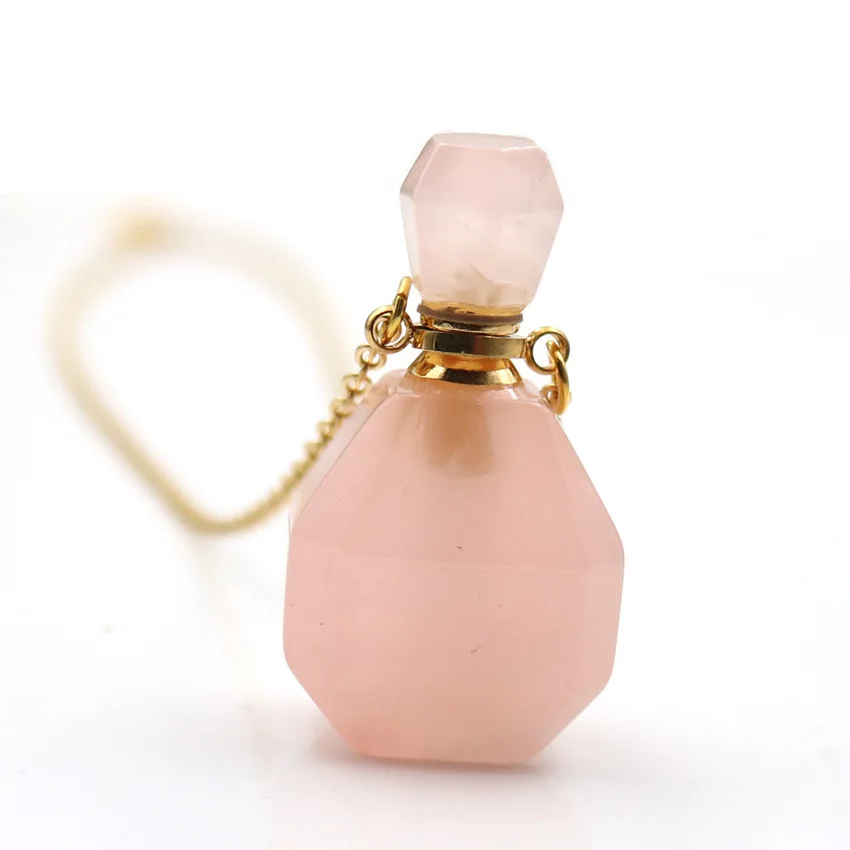 Natural Crystal Gemstone Necklace Perfume Bottle Pendants for Gift