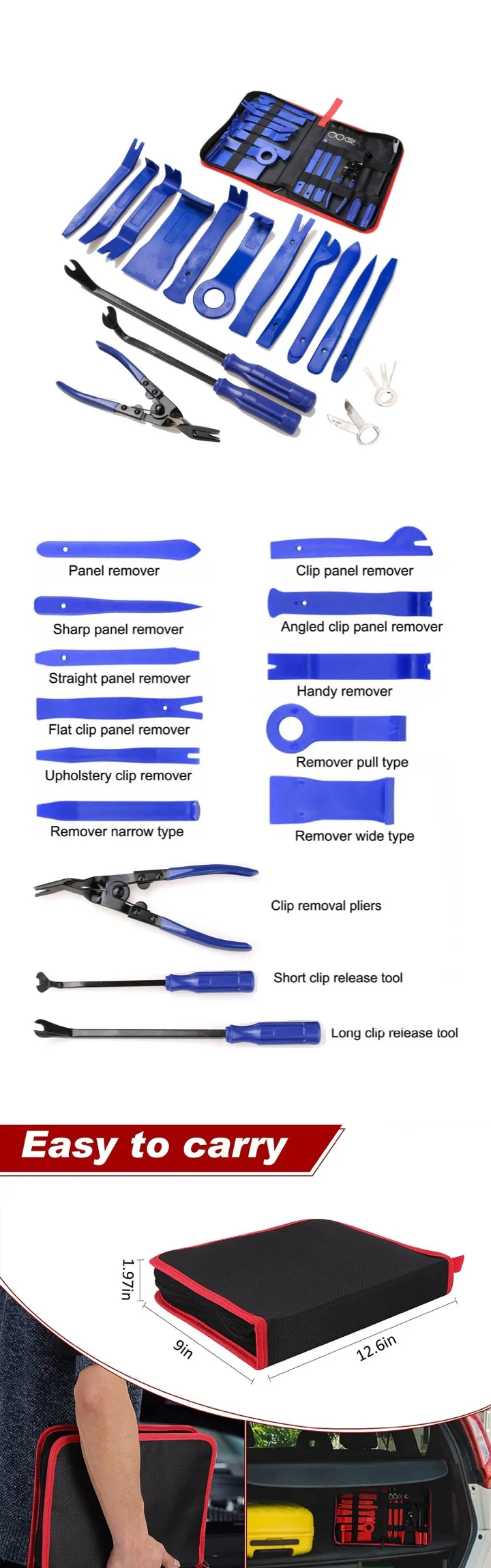 Auto Radio Audio Door Clip Panel Trim Removal Kits 19pcs Car Trim Removal Tool Kit With Storage Bag Trim Clips Removal Tools