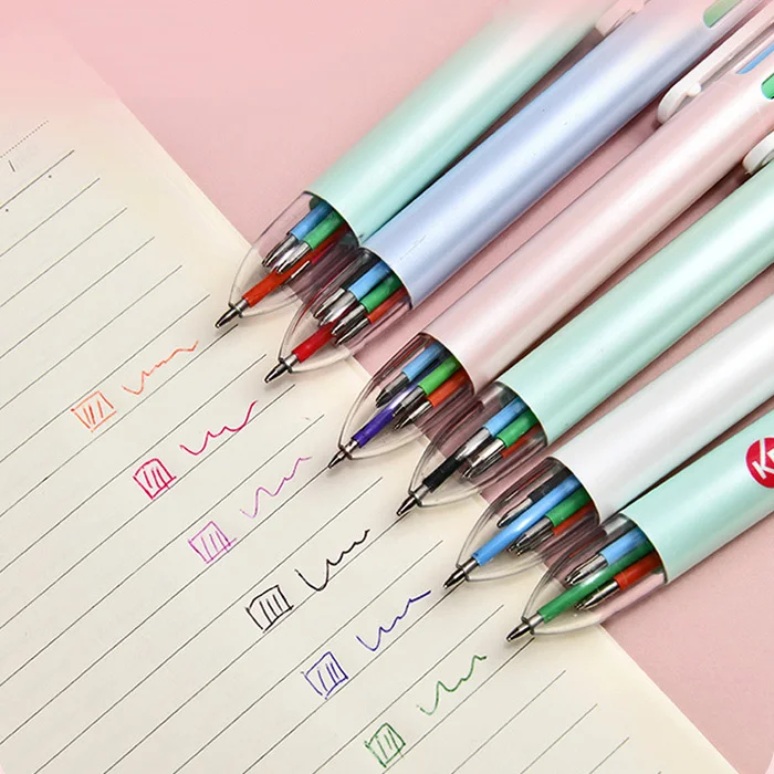 cute 6-in-1 multicolor ballpoint pen 6 colors retractable ball pens for office school supplies