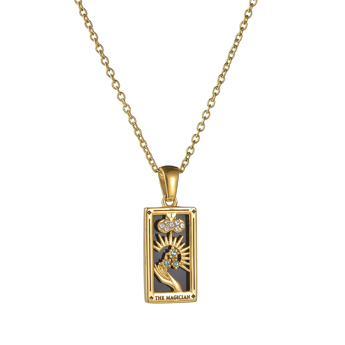 Super Hot Tarot Card Necklace Custom Enamel Pendant Necklace 18K Gold Plated Square Cards TAROT Necklace