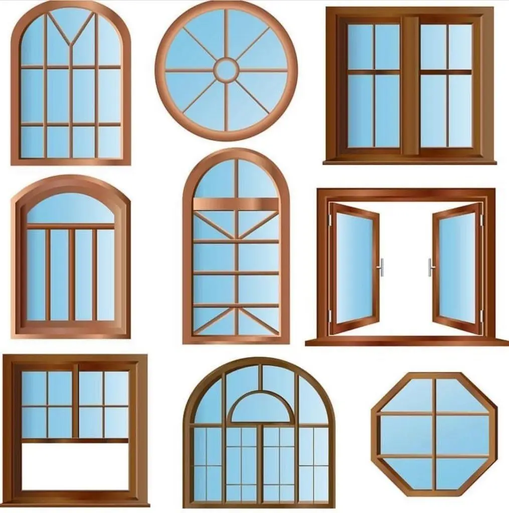 Northtech European style grill design aluminium and wood arch fixed glass casement window with different design