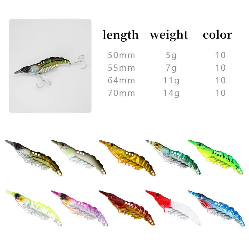 New Metal Vib Bionic Shrimp Fishing Lures 5g 7g 11g 14g Vibration Bait Custom Vibe Fishing Lure Wobbler