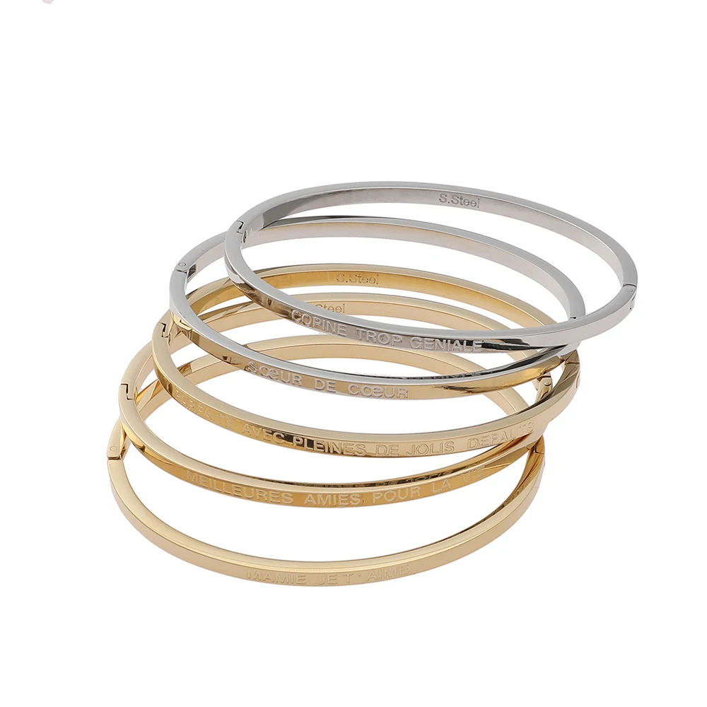 
Wholesale Custom 316L Stainless Steel Bangle Simple Design Custom Engraved Jewelry Women Cuff Bangle Bracelets 