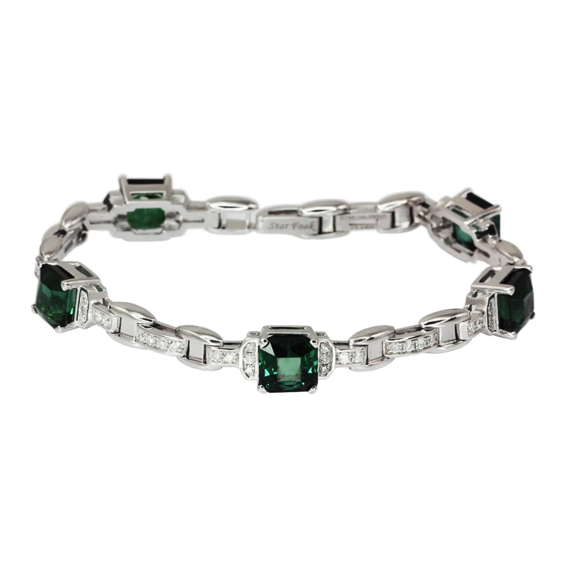 Customizable Luxury Woman Emerald Cut Moissanite Green Gem Bracelets Diamond S925 Sterling Silver Tourmaline Chain And Bracelet
