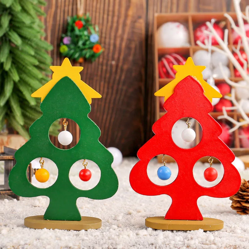 Small wooden Christmas tree ornaments children DIY intelligence toys mini Christmas tree table set Christmas gifts