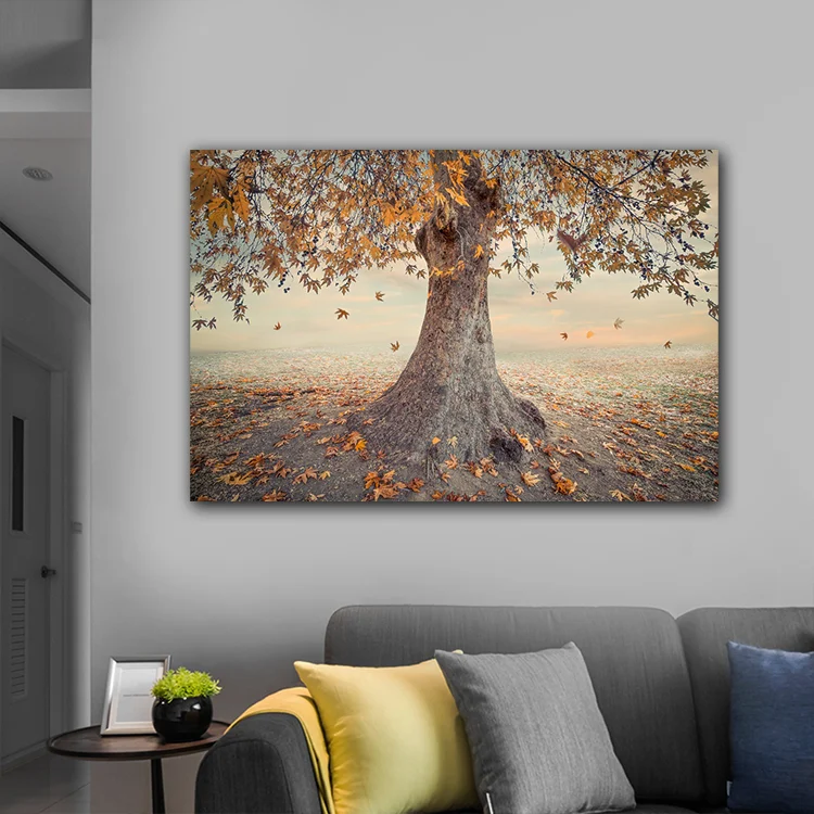 Factory Directly Sales Orange Maple Tree Printed Canvas Painting Wall Art Autumn Fall Scenic Nature For Home Wall Decoration