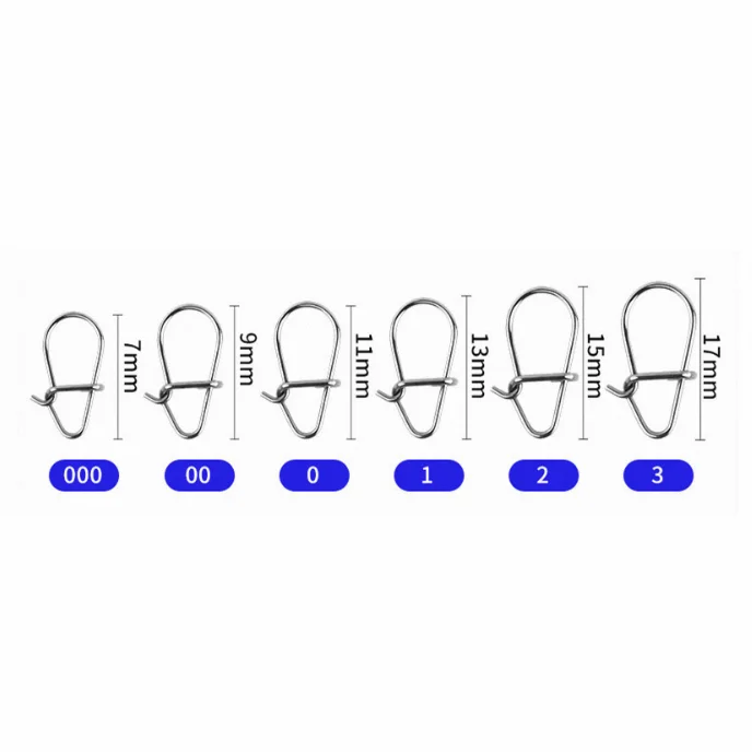 Wholesale 000# 00# 0# 1# 2# 3# Stainless Steel Fast Lock Snaps Fishing Safety Snap Pin Lures Connectors