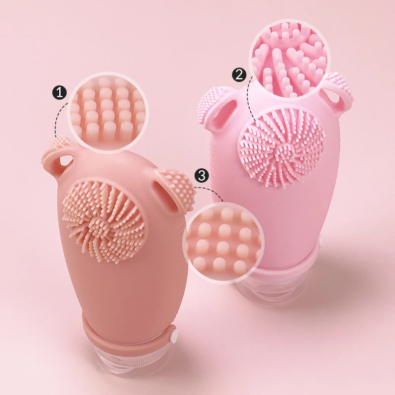 Custom Design New Arrivals 100ML Portable Reusable Silicone Body Wash Travel Bottle Kits with Cleaner Brush for Toiletries