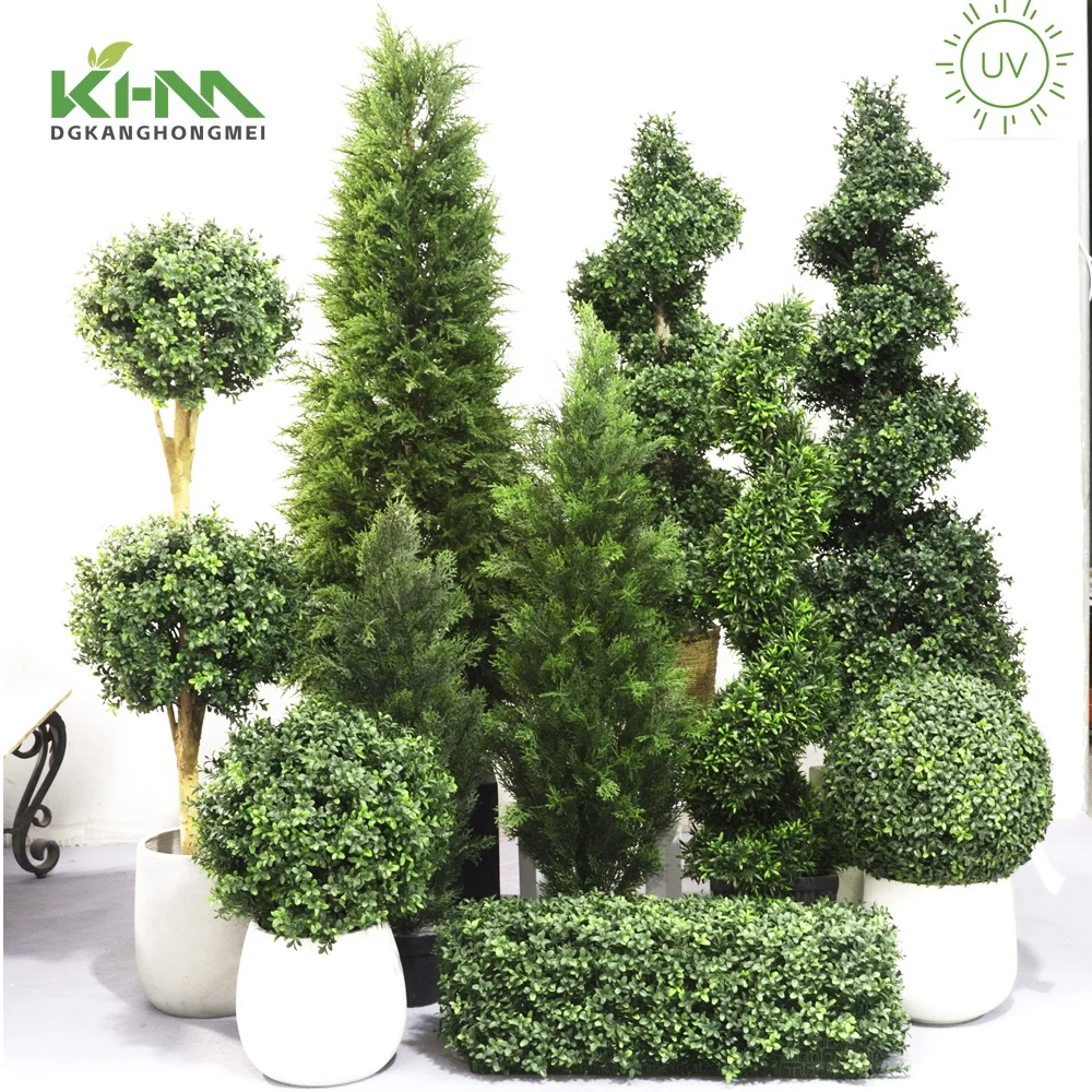 Artificial Plants Faux Topiary Fake Pine Trees Greenery Boxwood Plastic Bonsai Plantas Artificiales Outdoor Indoor Decor