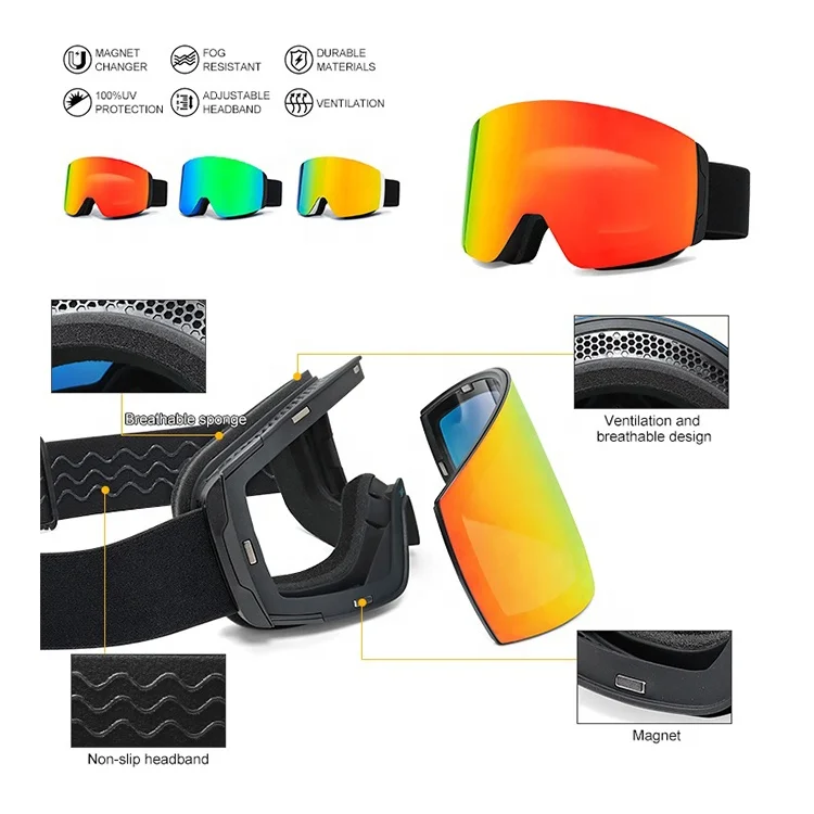 Professional strap private label custom snowmobile skiing goggles Magnetic ski and snowboard goggles
