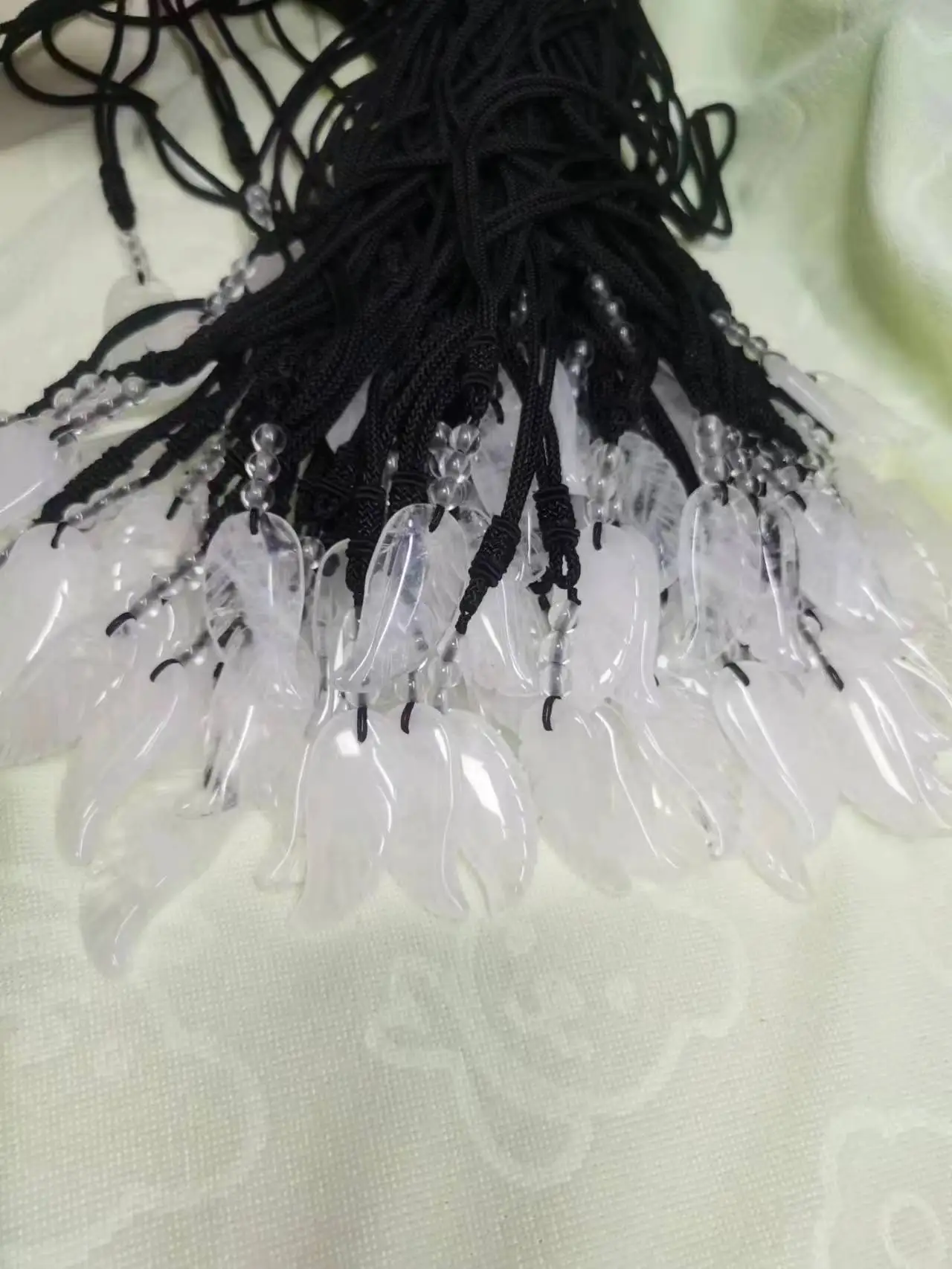 Wholesale natural rose green jade amethyst gemstone crystal carving angel wing pendant for Jewelry Making Crystal