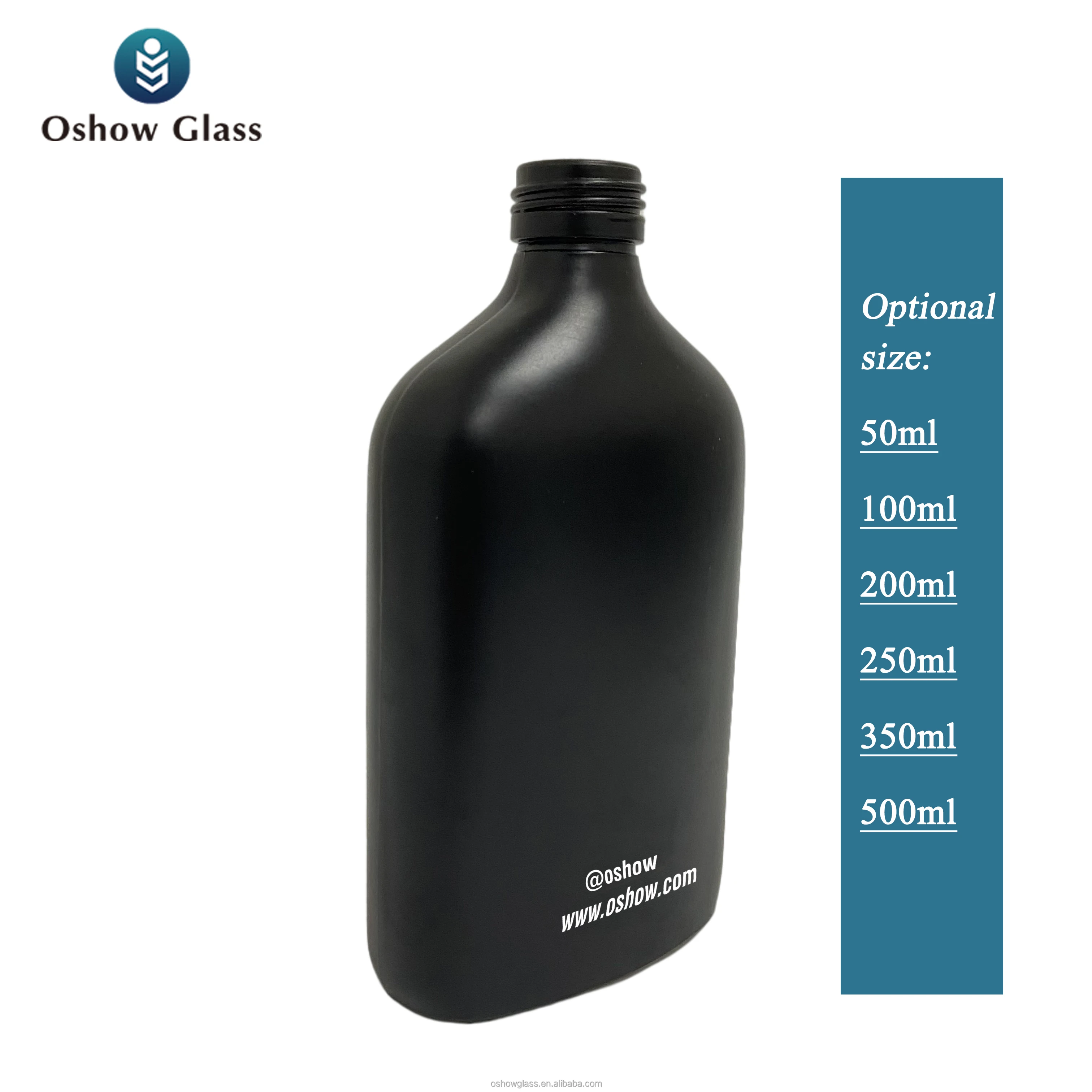 wholesale Matte Black glass bottle 100ml 200ml 250ml Flat Flask Liquor Vodka Glass Wine Bottle with Lid customization
