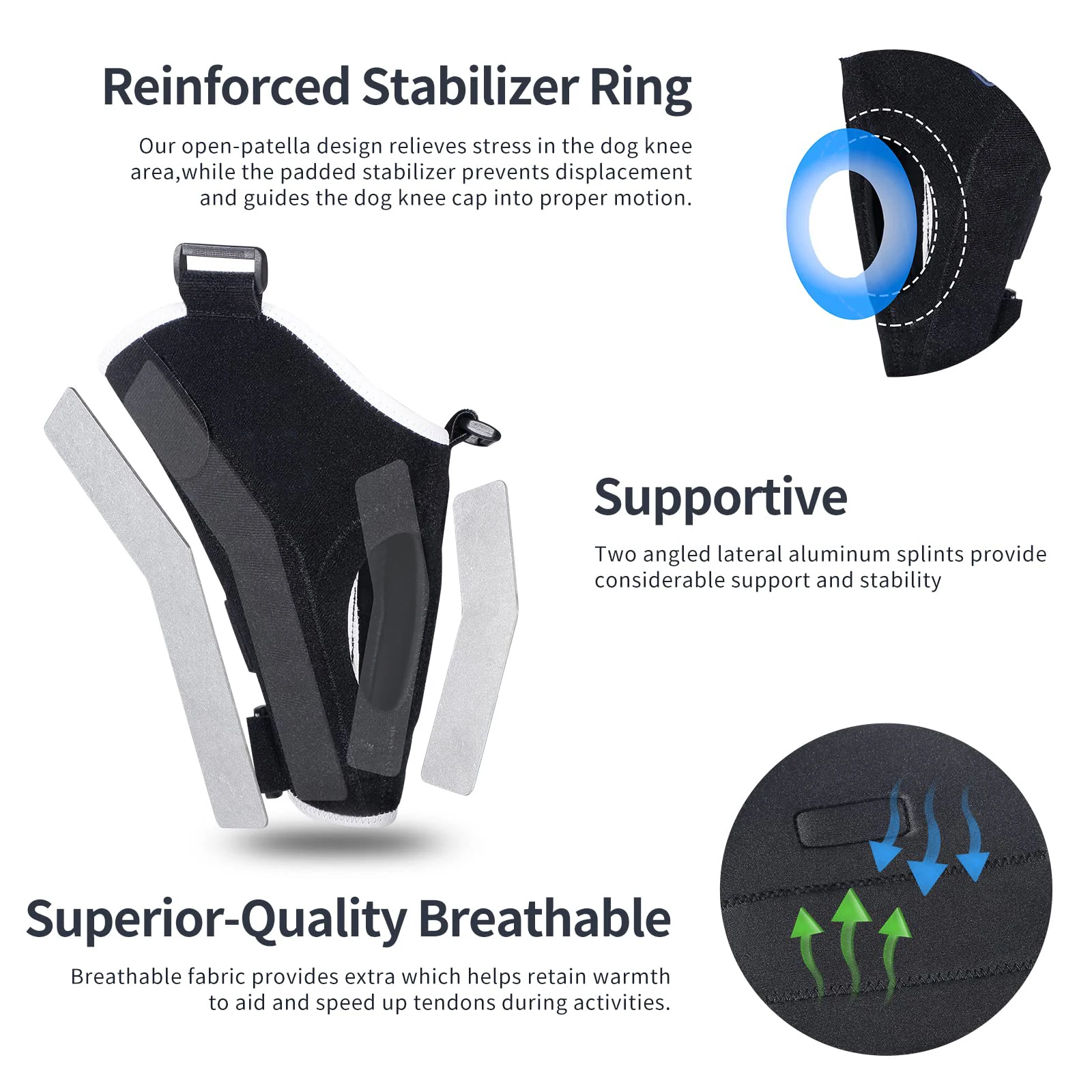 Dog ACL Brace Hind Leg Two Angled Lateral Aluminum Splints Support Dogs with Stability, CCL Injury Two Angled dog knee brace