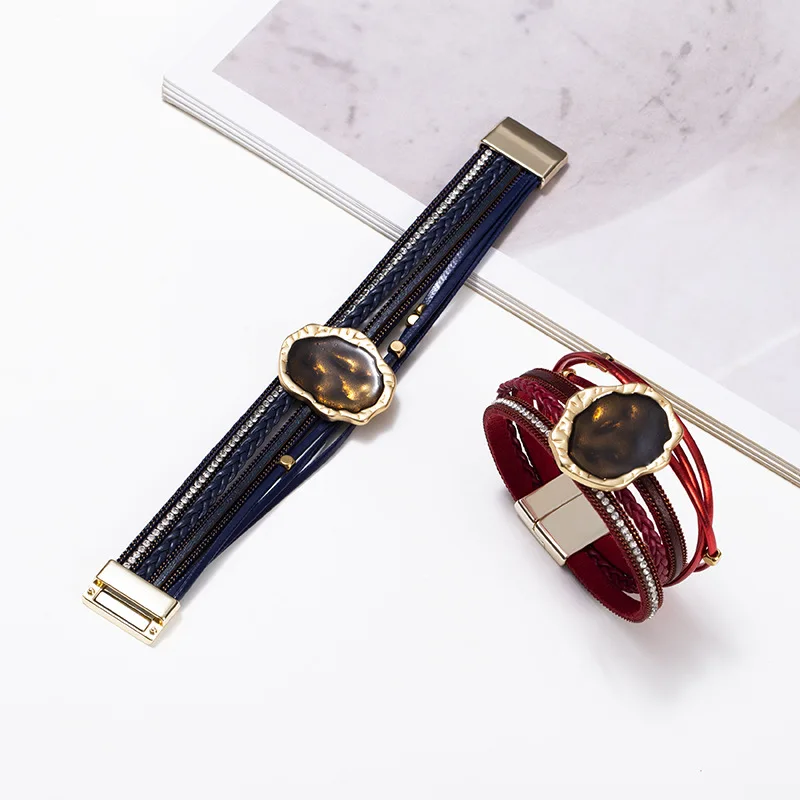 SEPT Popular Women Leather Bracelet Silver Plated Magnetic Multilayer Bracelet Jewelry Wholesale