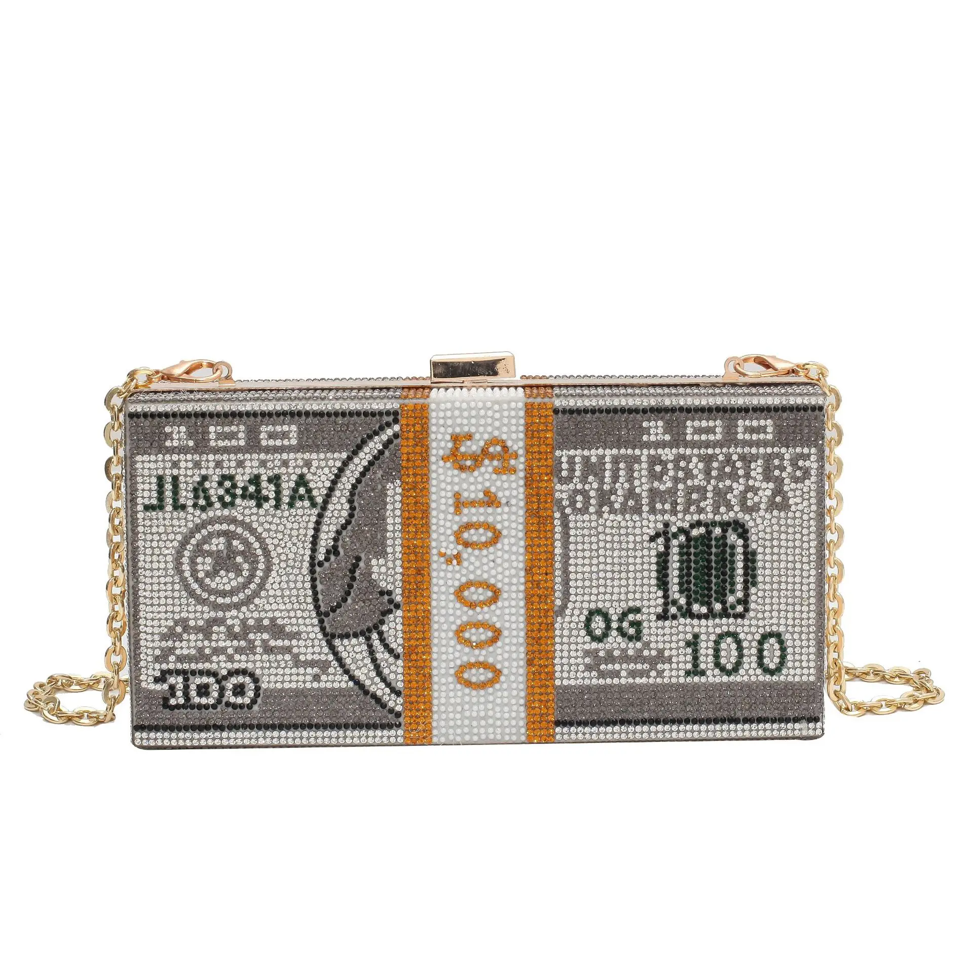 Wholesale Luxury Brand Rhinestone Dollar women Money clutch Purse Crystal USD Bill Clutch Women Diamond Evening Bags Ladies