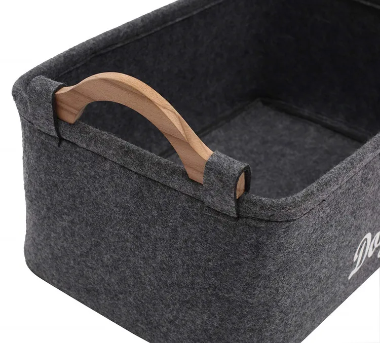 cute Felt pet Toy Box and Dog Toy Box Felt Storage Basket with Wood Handle