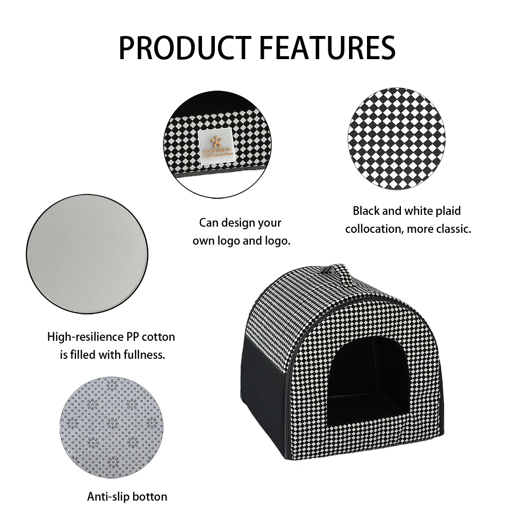 Customize Black And White Cozy Sleep Soft Cheap House Portable Foldable Dog Cat House Pet Beds