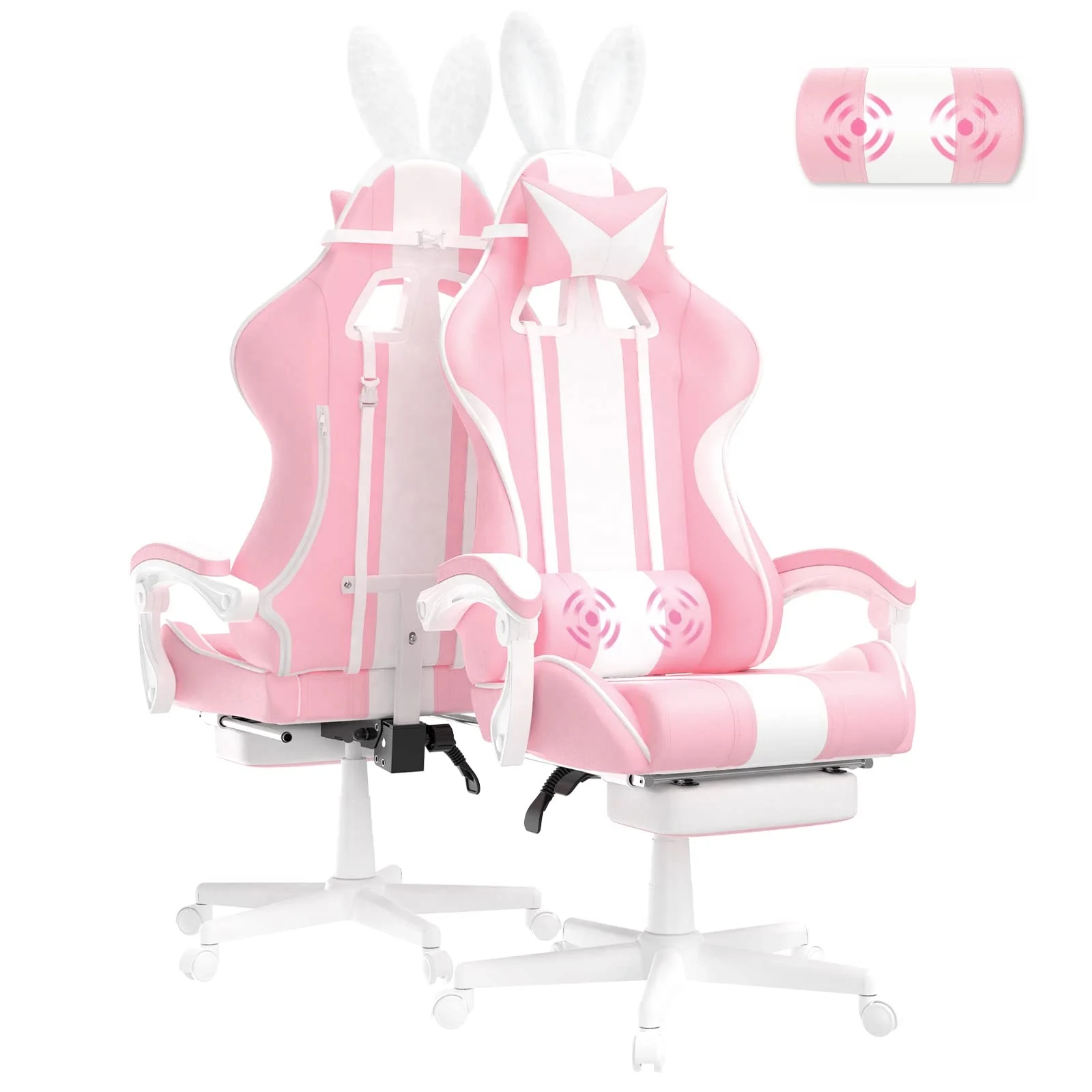 Free Sample Cheap price Baby Pink Gaming Chairs For Adults Racing PC Gamer Chair With Footrest and Massage Cute Gaming Desk Chair For Girls