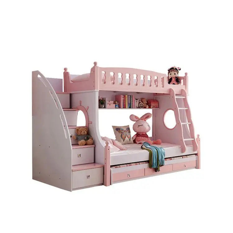 
House Wooden Boys Furniture Multidunction Kids Princess Castle Bunk Bed 