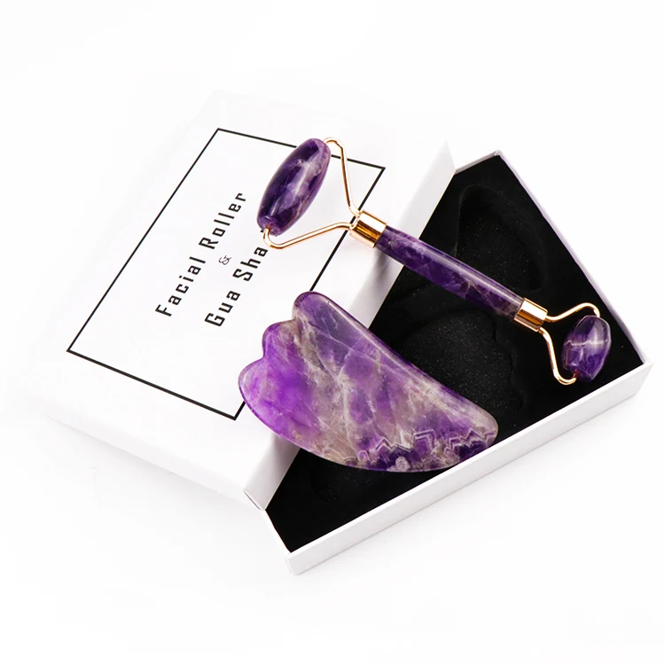 
100% Premium Quality Natural Massage Real New Amethyst Jade Facial Roller Of Custom Logo 