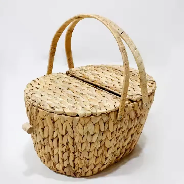 New Design Home Organization Bamboo Rattan Wicker Handle Collapsible Small Gift Hamper Picnic Storage Baskets