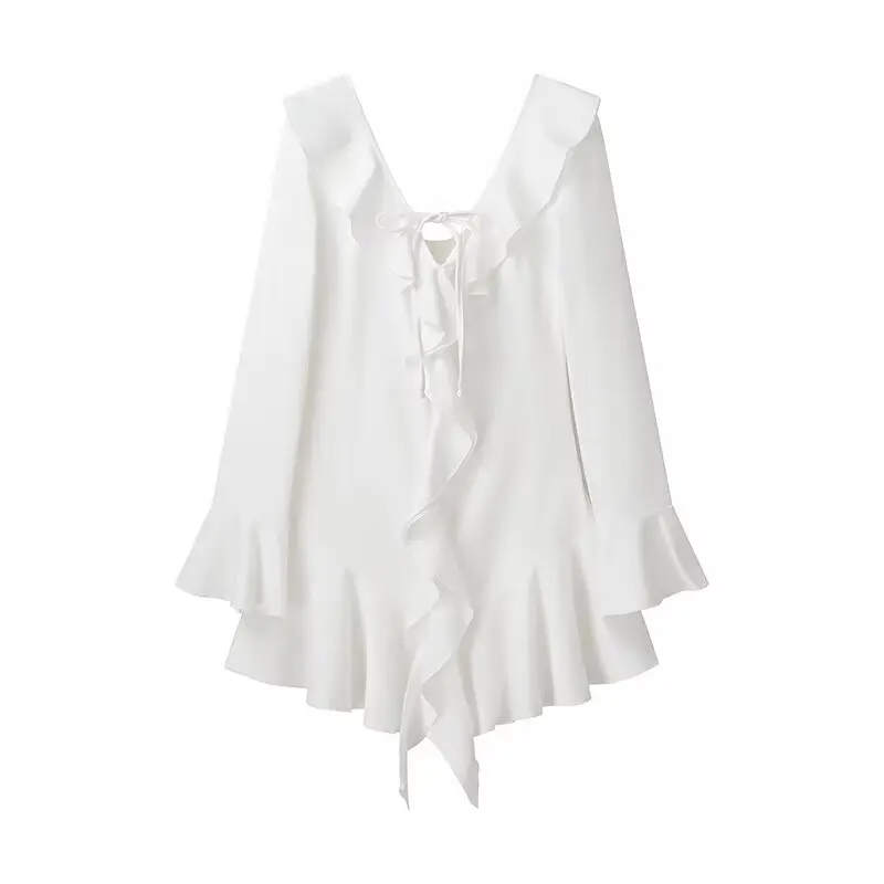 PB&ZA Women 2024 Autumn New Chic Fashion The flounces are irregular Dress Vintage Long sleeve Female Dresses robe Mujer