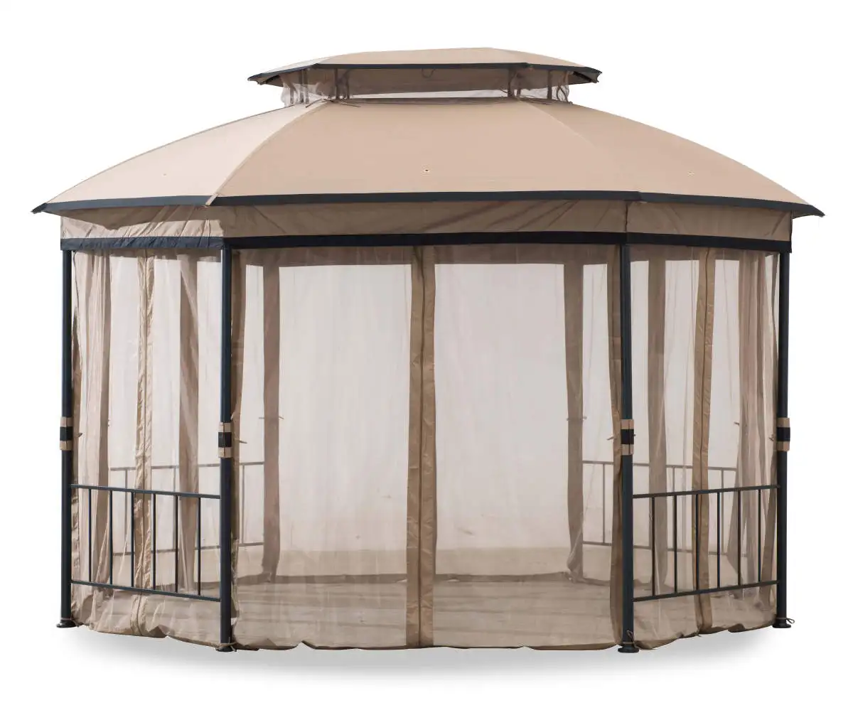 12 ft. x 10 ft. Octagonal Steel Frame Gazebo with Tan Canopy
