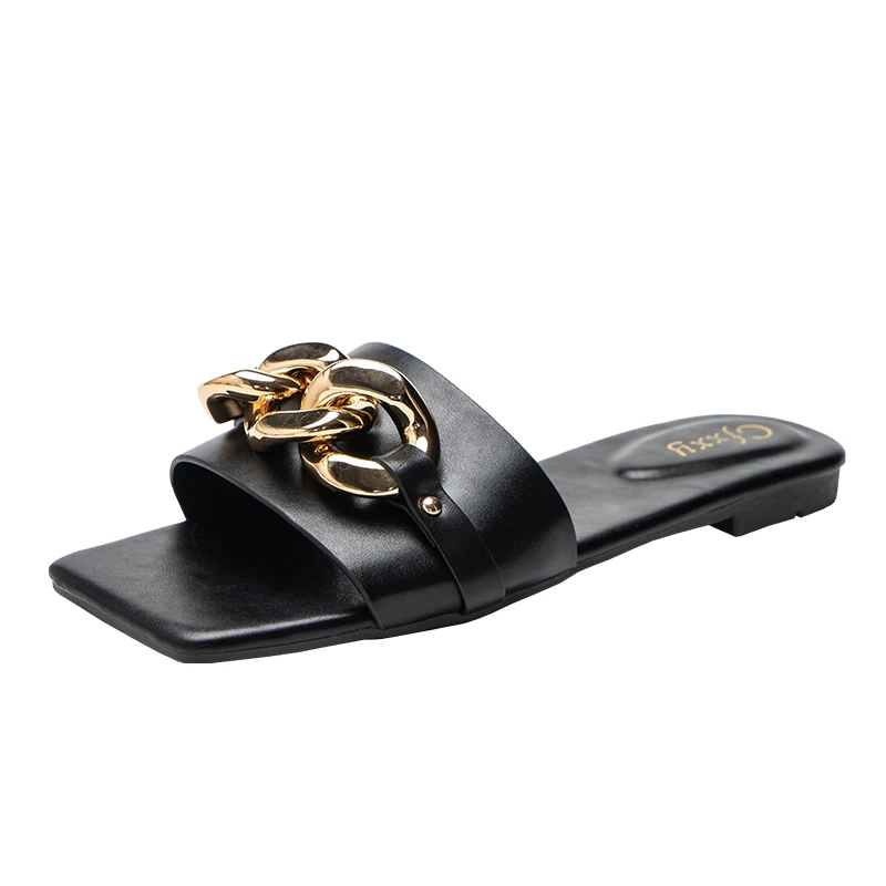 
Cfxxy-28 Amazon горячая Распродажа в наличии OEM сервис Вьетнамки для дома и улицы с металлическим украшением шлепанцы без задника с открытыми пальцами тапочки; Женская обувь на плоской подошве; Сандалии 