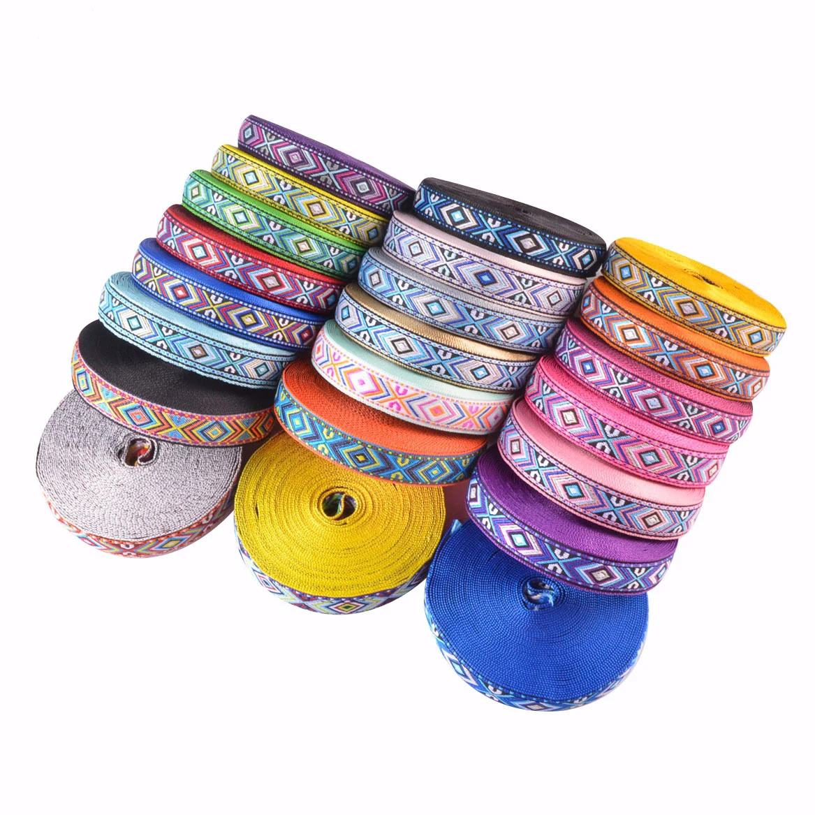 Jacquard ribbon dress hat DIY accessories colorful bright light diamond check jacquard ribbon