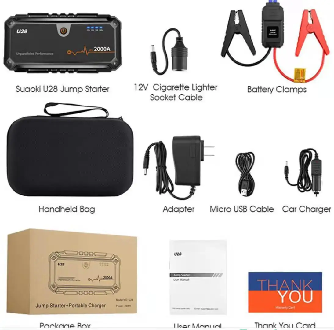 Jump Starter Car Battery Booster 16000Mah 18000Mah 2000A Peak Current Auto Emergency Tools With LED Smart Clamp Vehicle Starting