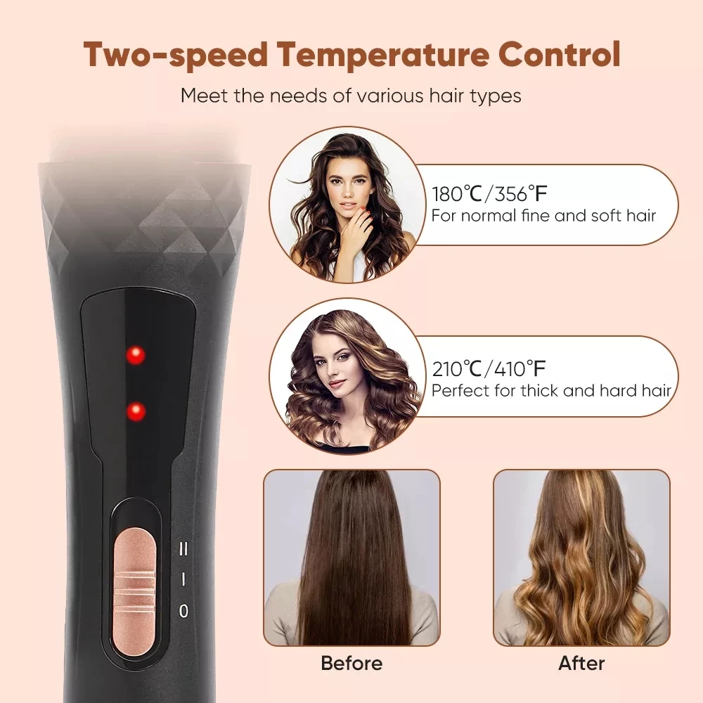 Hot sale LED indicator easy styling hair curling brush hot comb hair curling iron