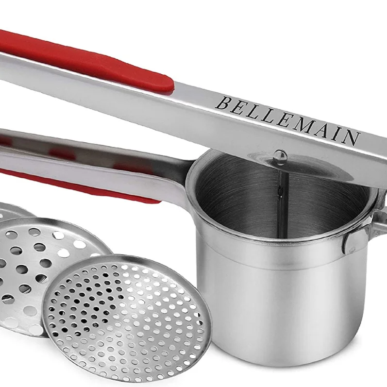 with 3 Interchangeable Fineness Discs Potato Masher Seamless Design Integrated Hanging Loop