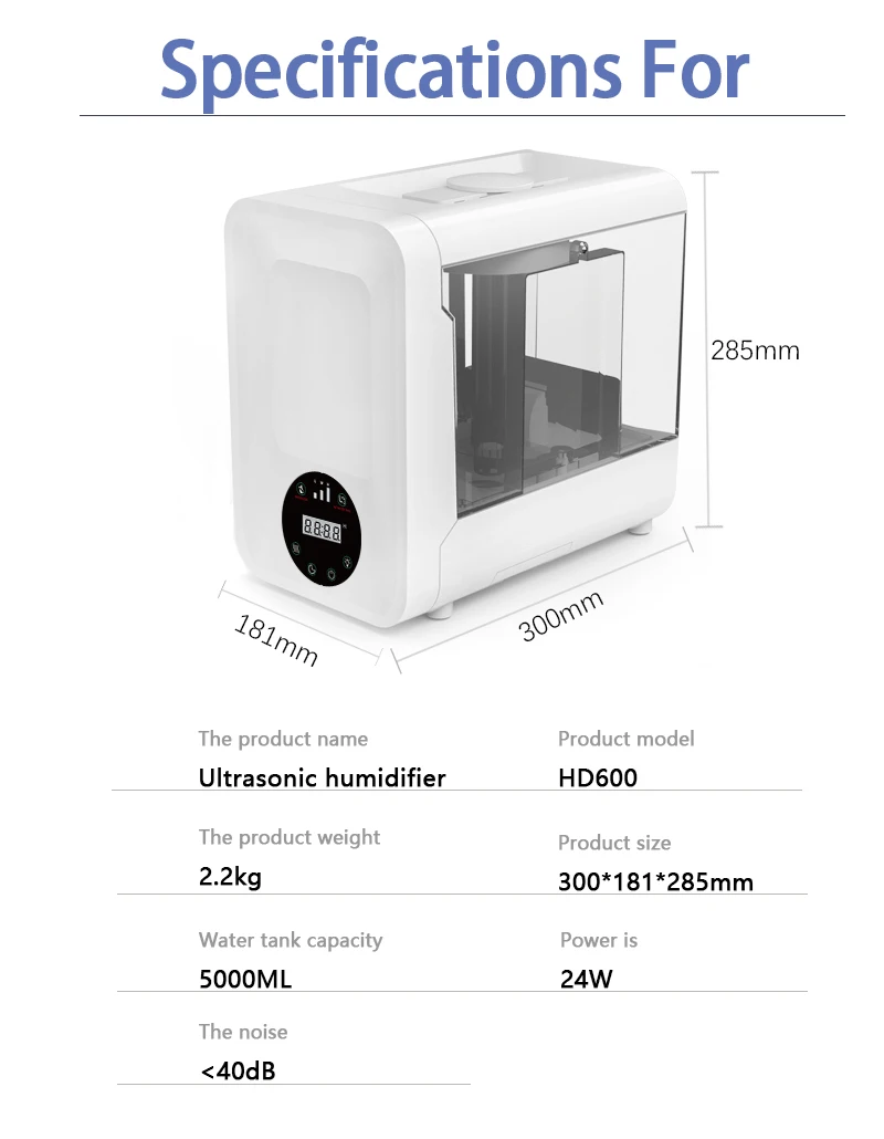 HD600 Customized Moisture Proof Smart humidifier for Bathroom Bedroom with Transparent Water Tank